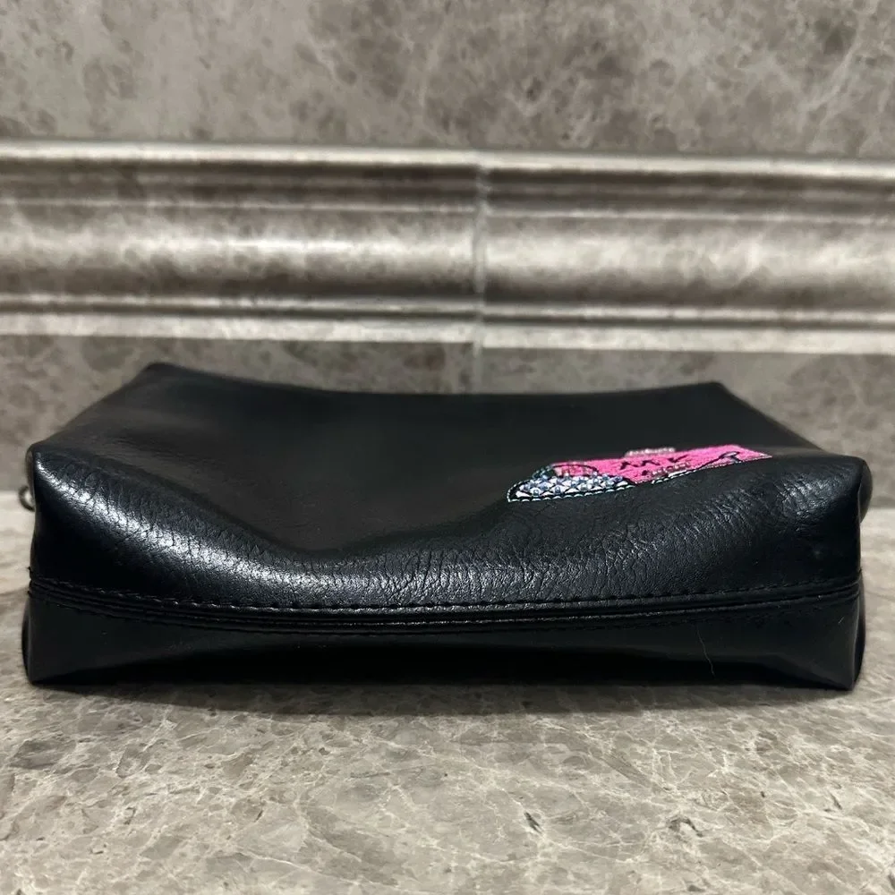 Mary Kay MK Logo Girlfriend Cosmetic Bag Travel Pouch Vintage Black Faux Leather